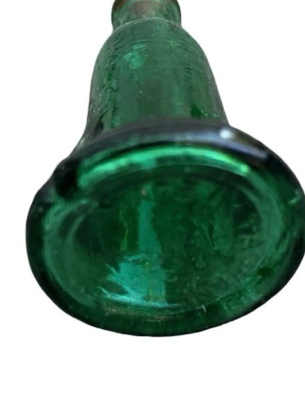 VTG Wheaton Liberty Bell Green Glass Bottle 3” Apothecary Cottagecore Coastal
